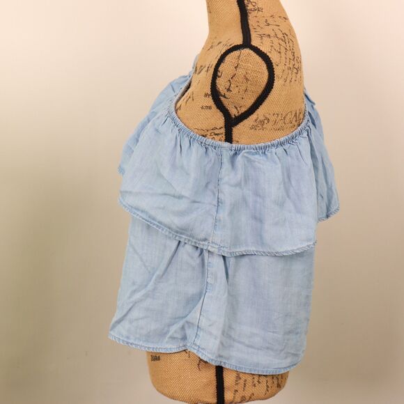 American Eagle denim one shoulder top Small - Picture 3 of 6